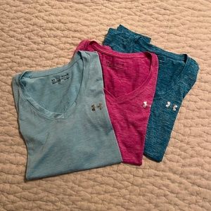 THREE Underarmour Short Sleeve V-Neck Workout Shirts XL
